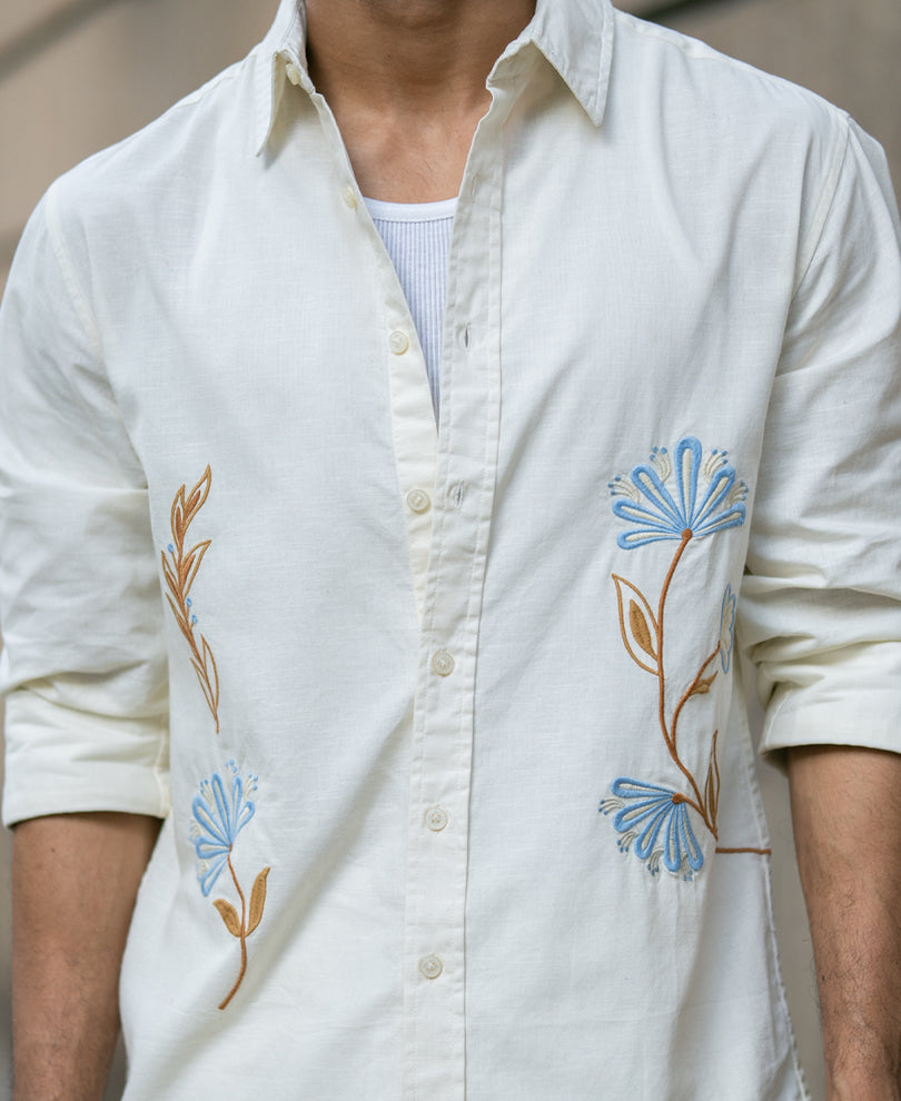 Cream Embroidered Lightweight Shirt