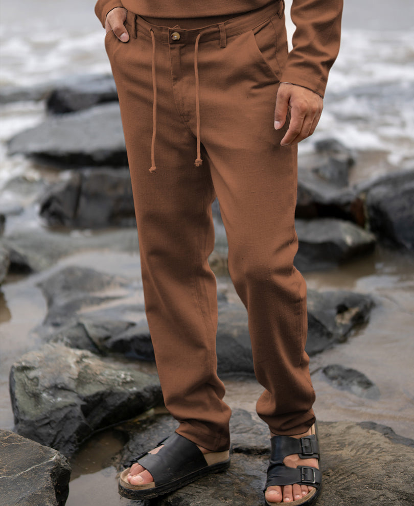 Brown Structured Cotton Trouser