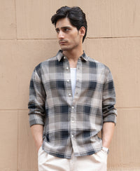 Olive & Black Structured Checks Shirt
