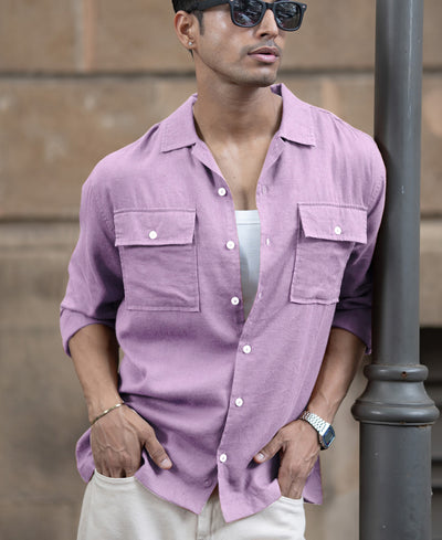 Lavender Double Pocket Linen Shirt