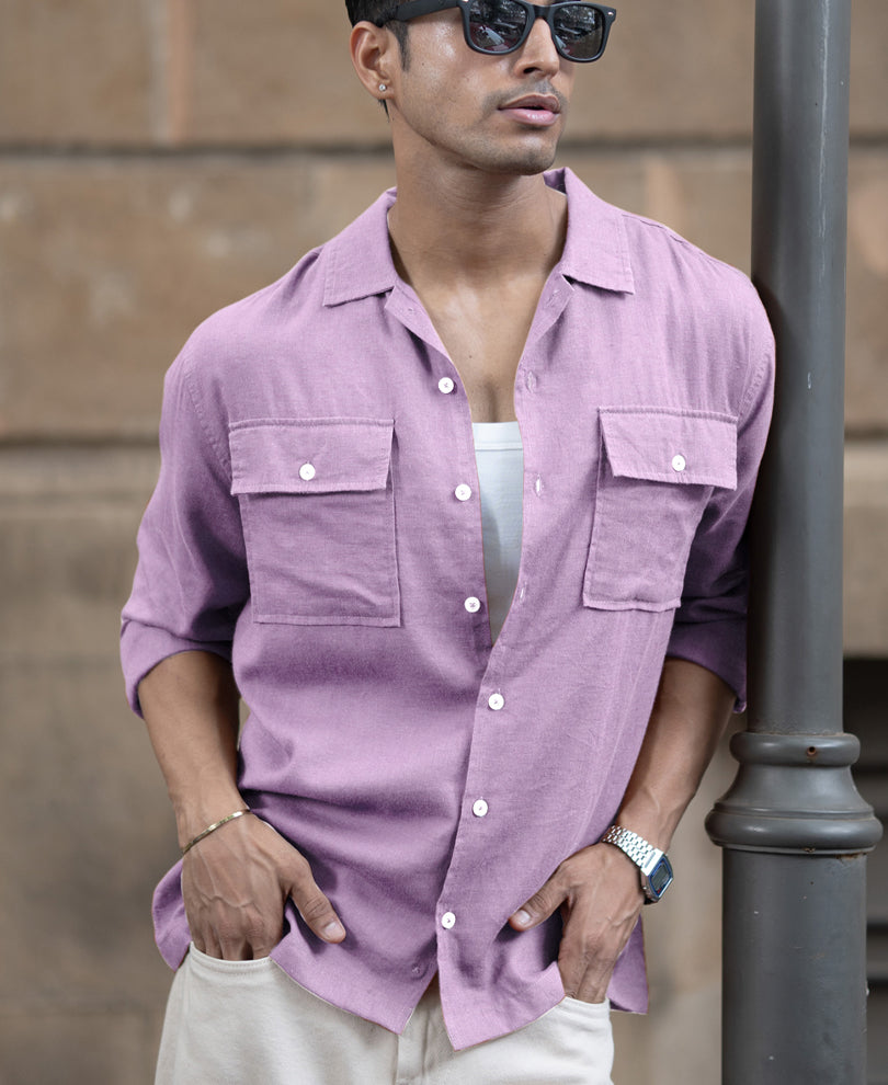 Lavender Double Pocket Linen Shirt