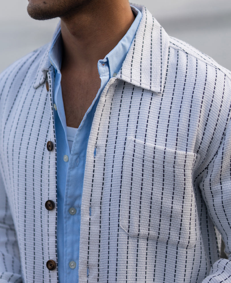 White Structure Stripe Overshirt