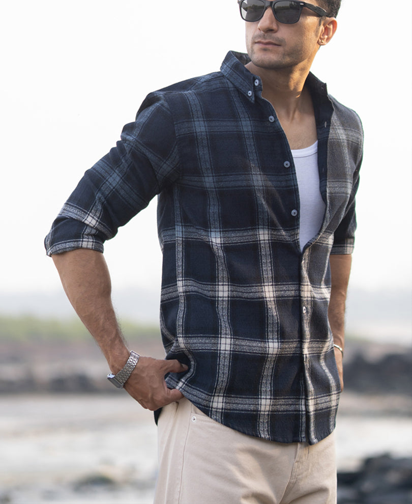 Navy Ombre Checks Shirt