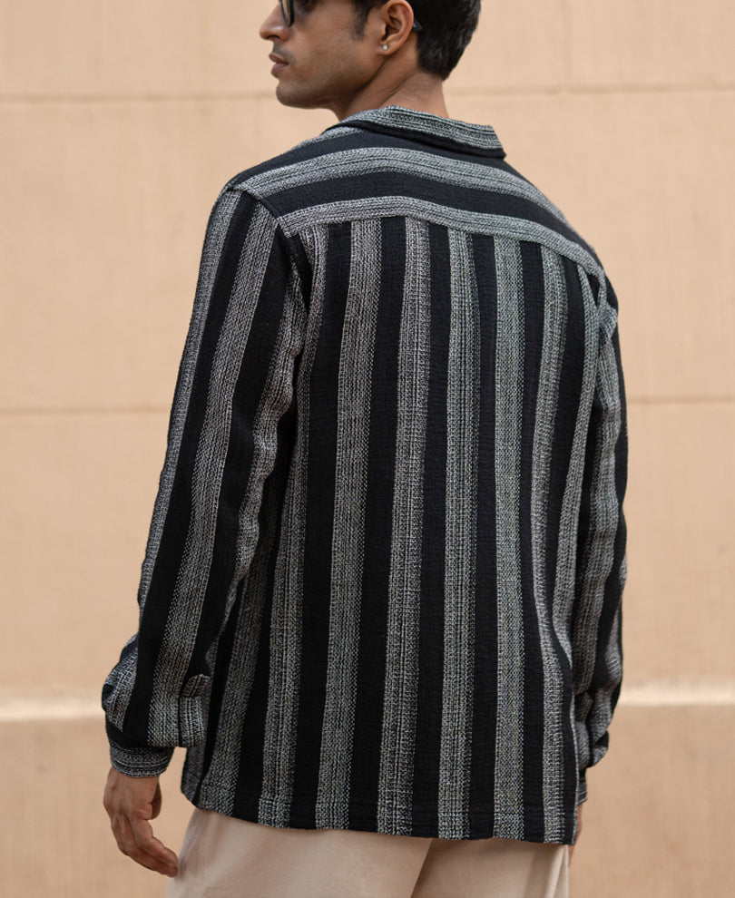 Black Structured Striped Shirt.