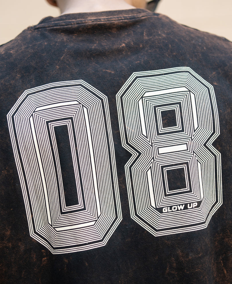 Dark Brown Washed Printed T-Shirt.