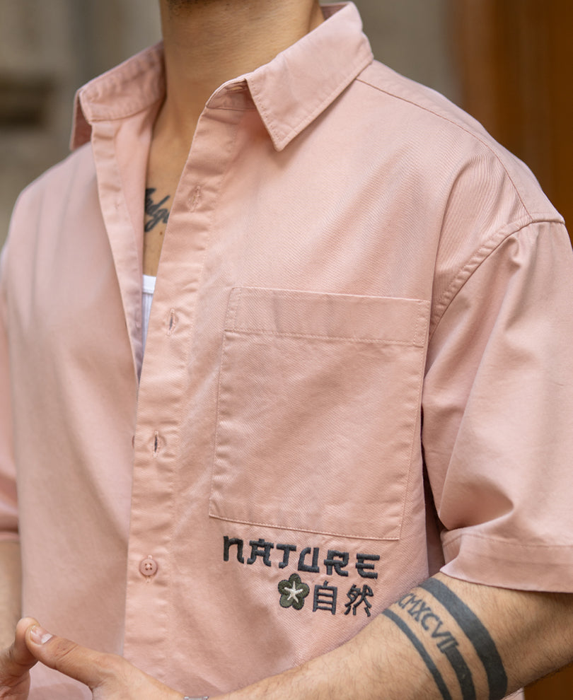 Pastel Pink Embroidered Shirt 100% Cotton