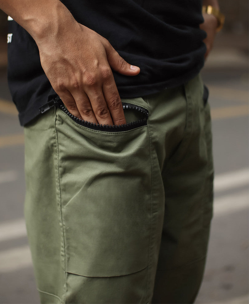 Olive Green Zipped Pocket Cargo Pant