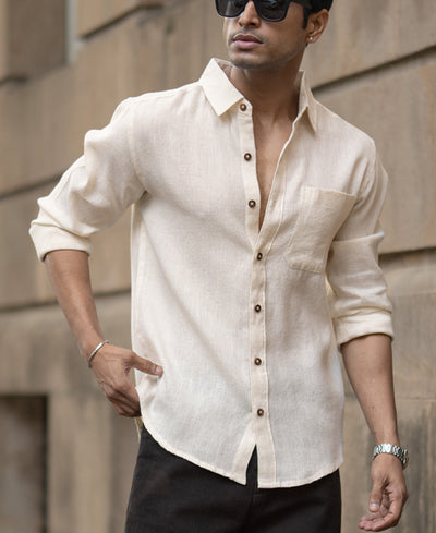 Light Beige Slub Textured Linen Shirt
