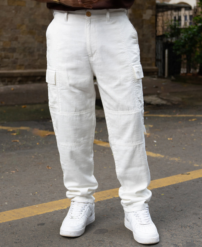 White Cotton Cargo Pant.