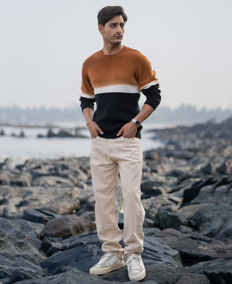 Brown And Black Stripe Knit T-Shirt