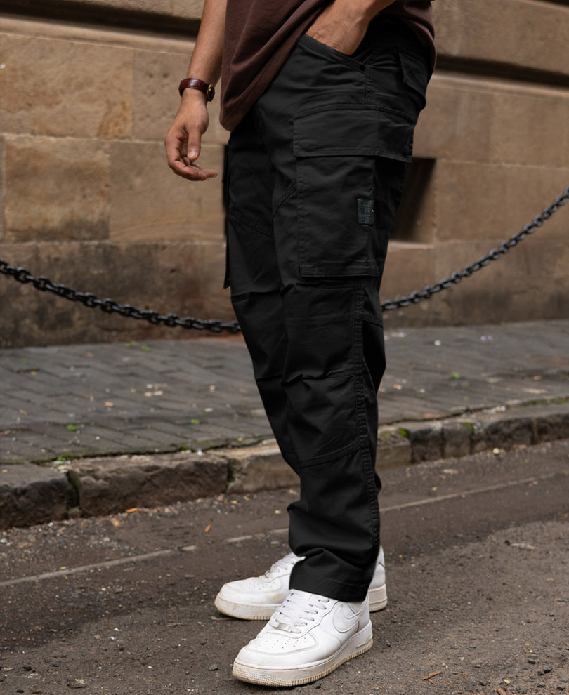 Black Cotton Cargo Trouser