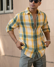 Yellow And Green Structured Checks Shirt