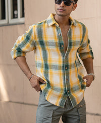 Yellow And Green Structured Checks Shirt
