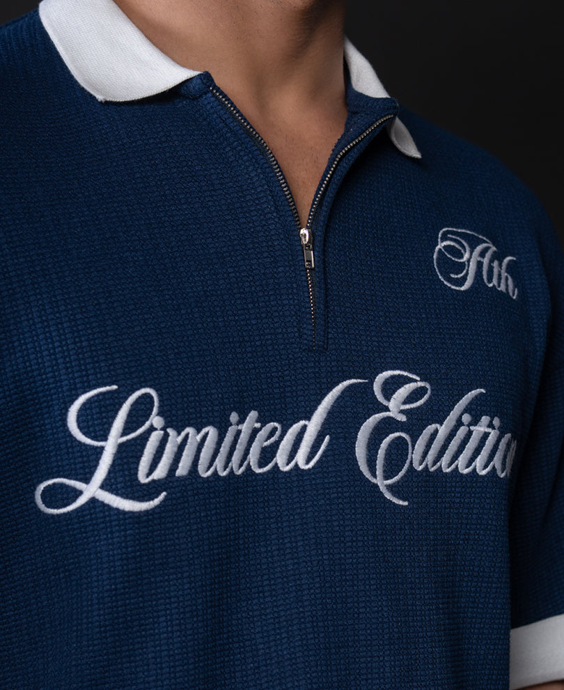 Indigo Blue Embroidered T-Shirt.
