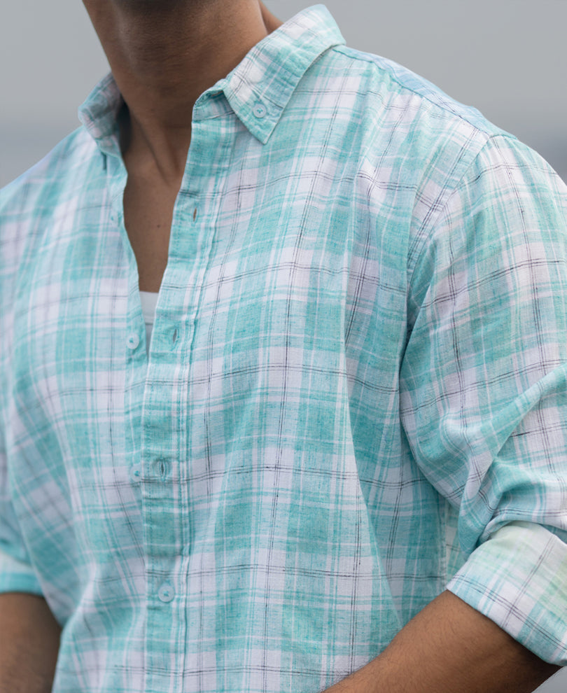 Aqua Blue Light Weight Ombre Checks Shirt