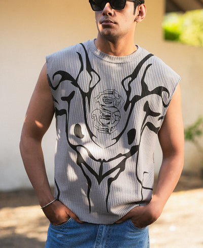 Grey Graphic Print Vest.