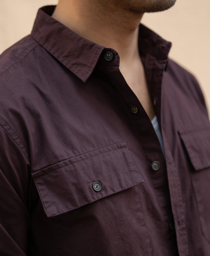 Wine Double Pocket Lightweight Shirt.