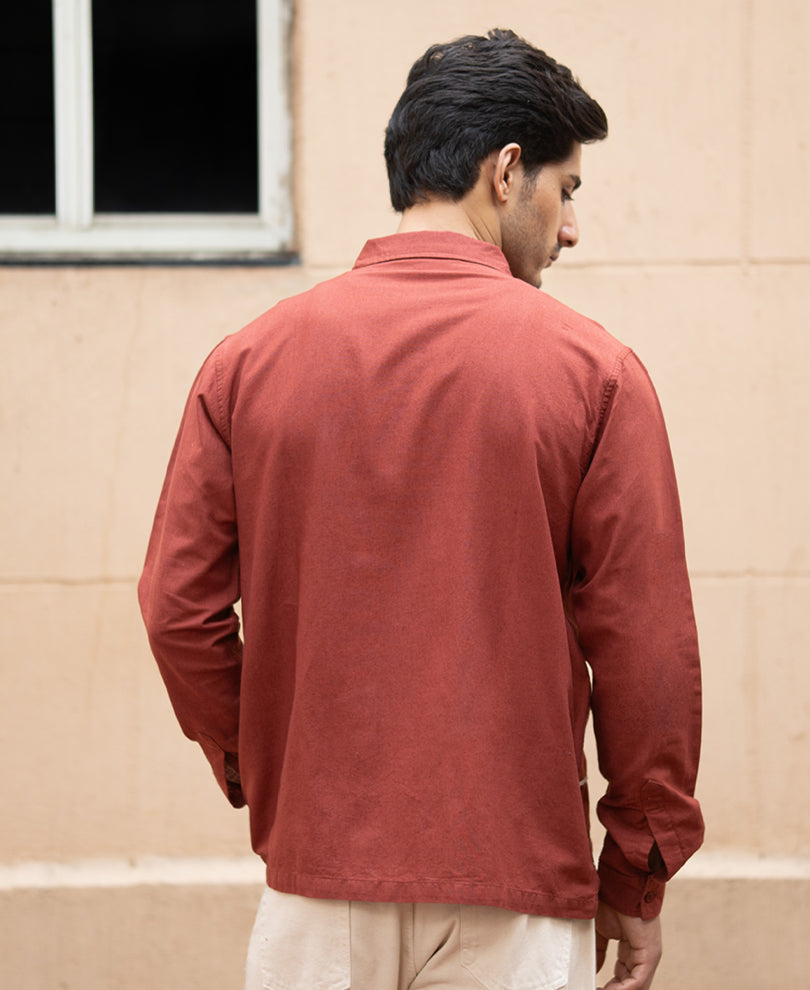 Brick Embroidered Linen Shirt