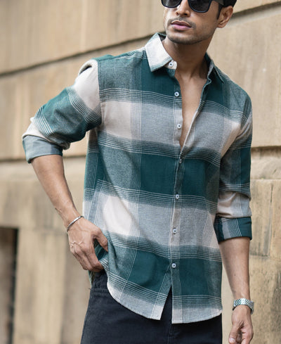Green Lightweight Flannel Check Shirt
