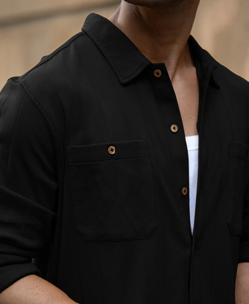 Black Double Pocket Knit Shirt
