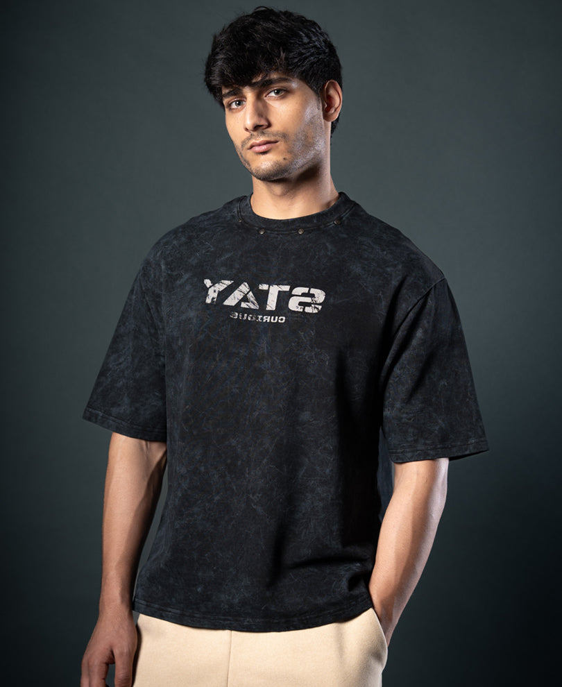 Black Washed Stud Detail T-Shirt.