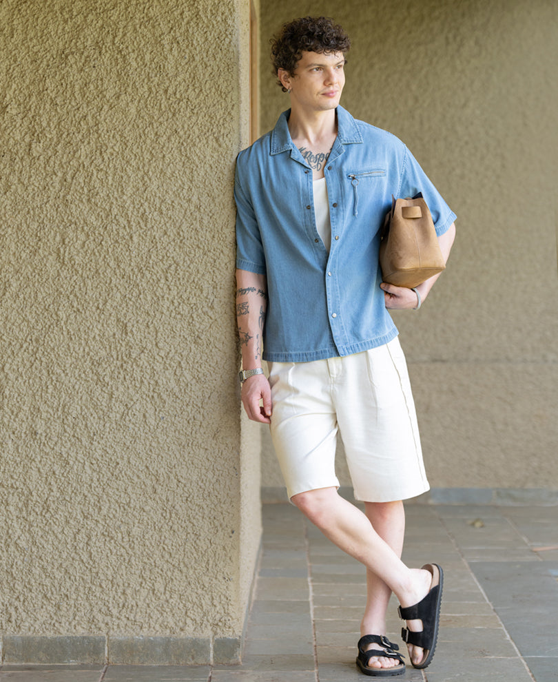 Light Blue Cuban Denim Shirt 100% Cotton