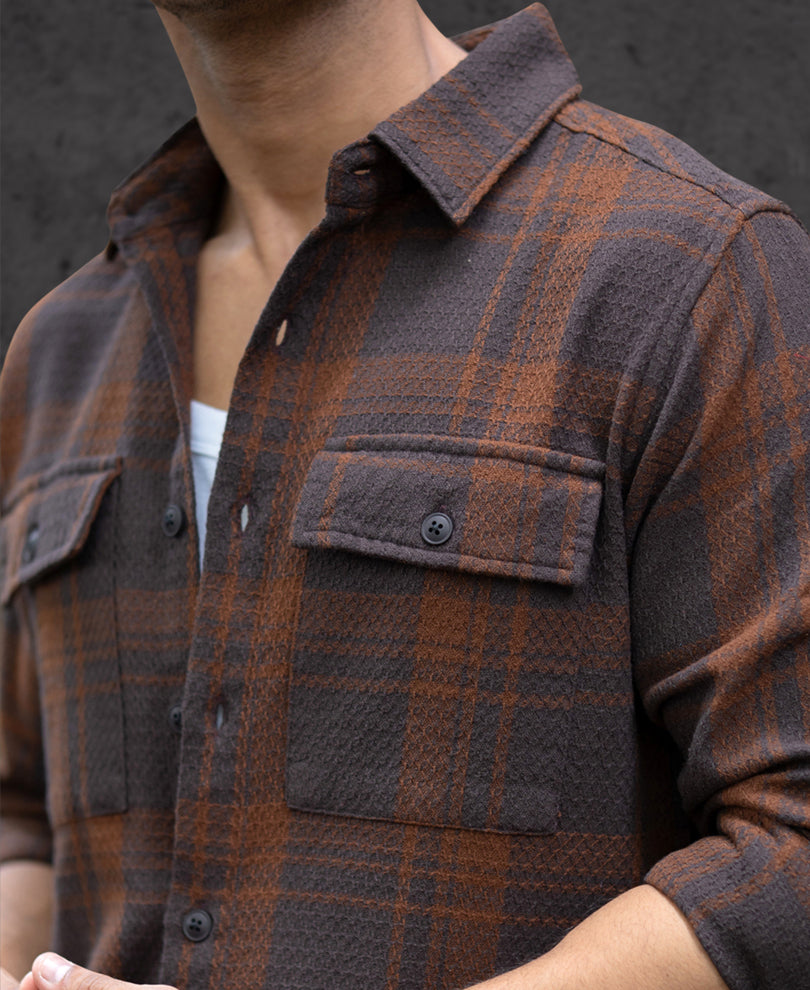 Dark Brown Structured Checks Shirt
