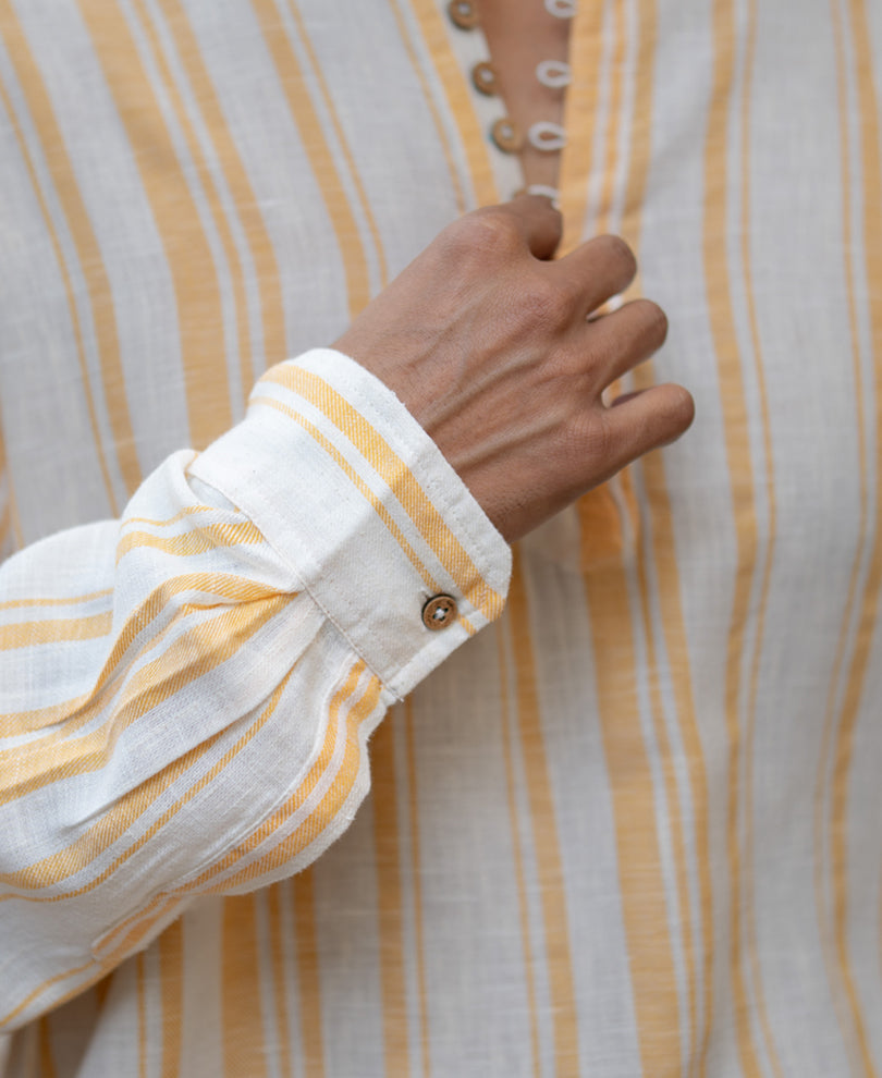 Yellow Striped Kurta Shirt.