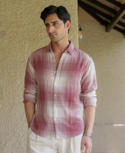 Mauve Cotton Checks Shirt