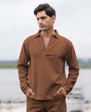 Brown Striuctured Cotton Kurta Shirt