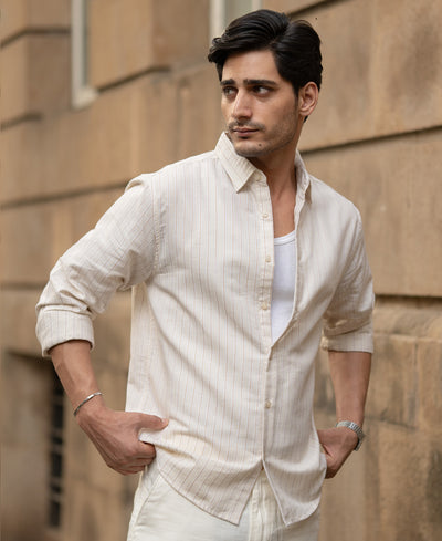 Mustard & Beige Linen Stripe Shirt