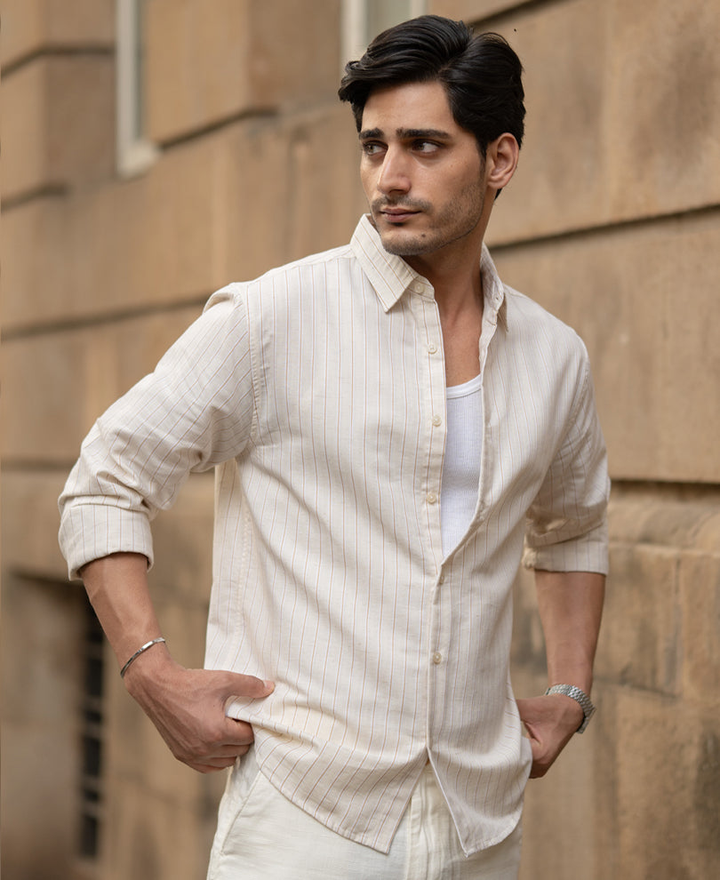 Mustard & Beige Linen Stripe Shirt