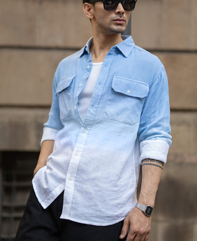 Blue Double Pocket Ombre Shirt