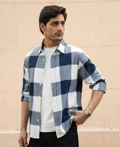 Navy Structured Regular Fit Checks Shirt