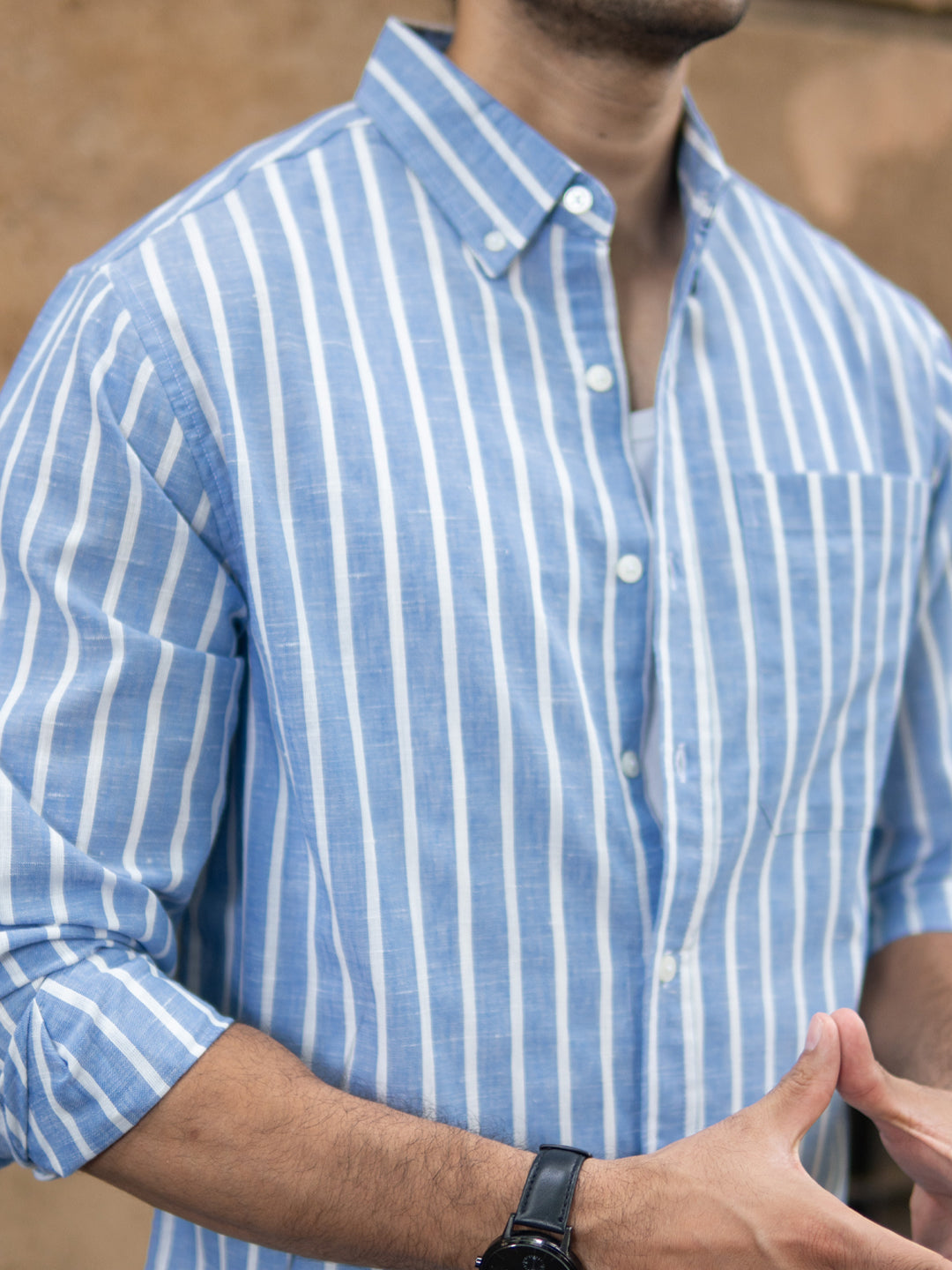 Blue Slub Stripe Buttondown Shirt