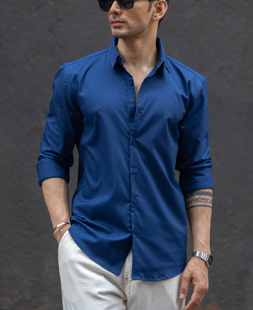 Navy Melange Stretch Shirt.