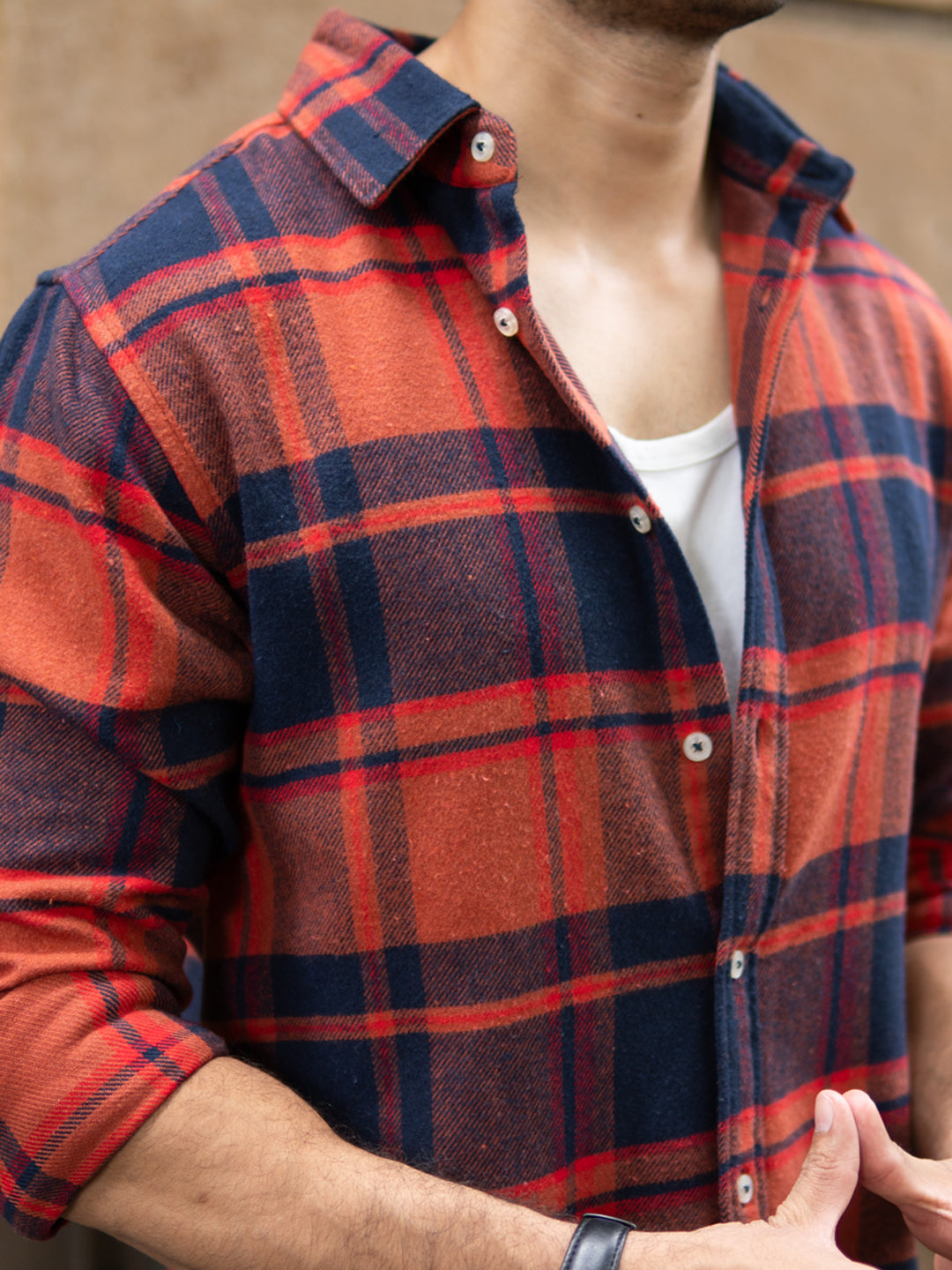 Rust And Navy Checks Shirt