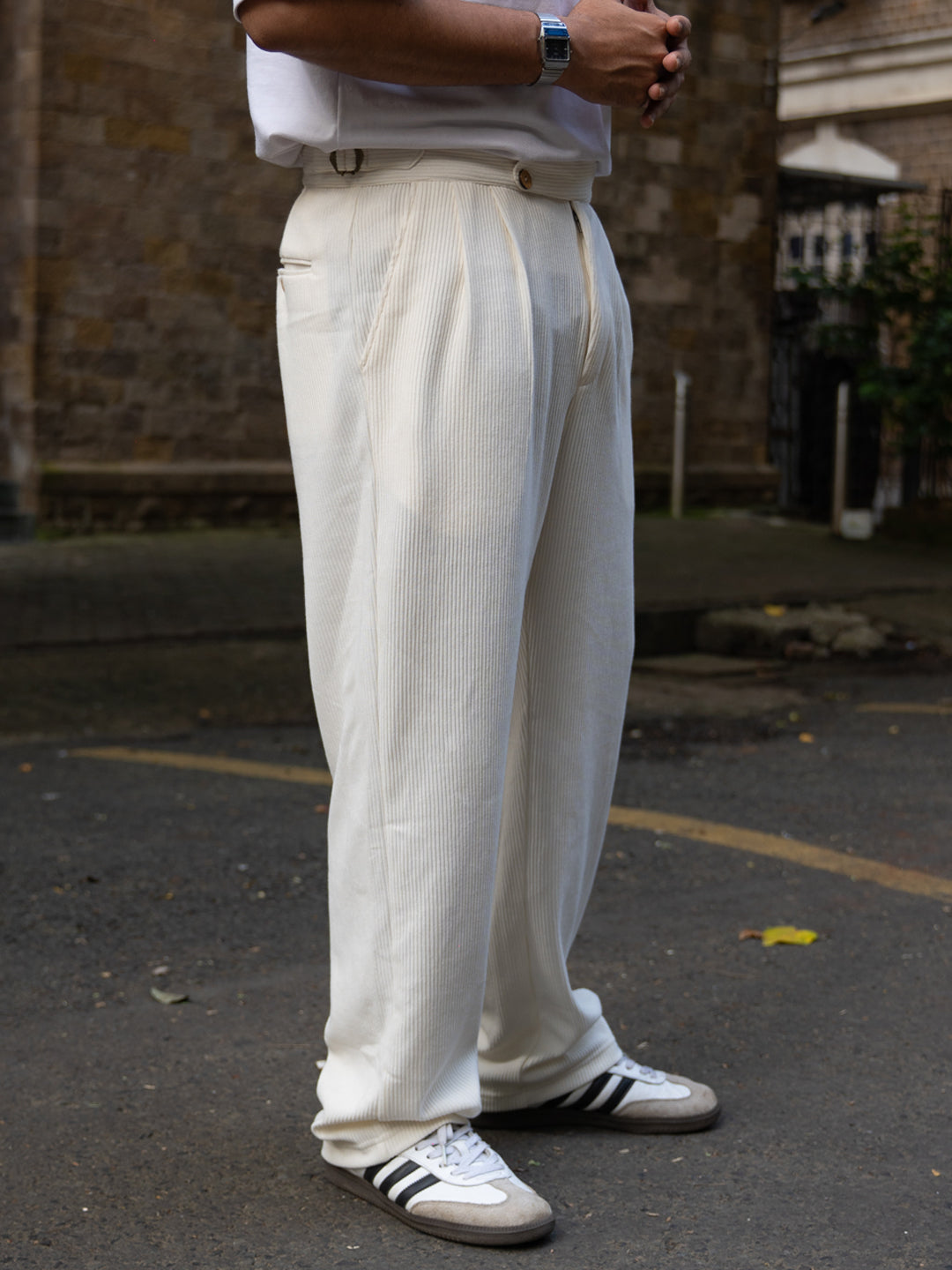 Cream Knitted Gurkha Pant