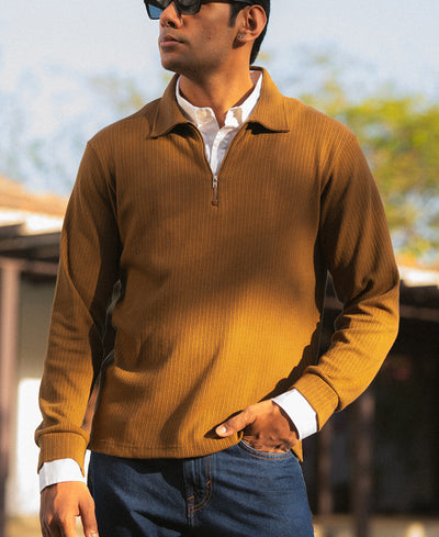 D Tan Contrast Collar Polo T-Shirt