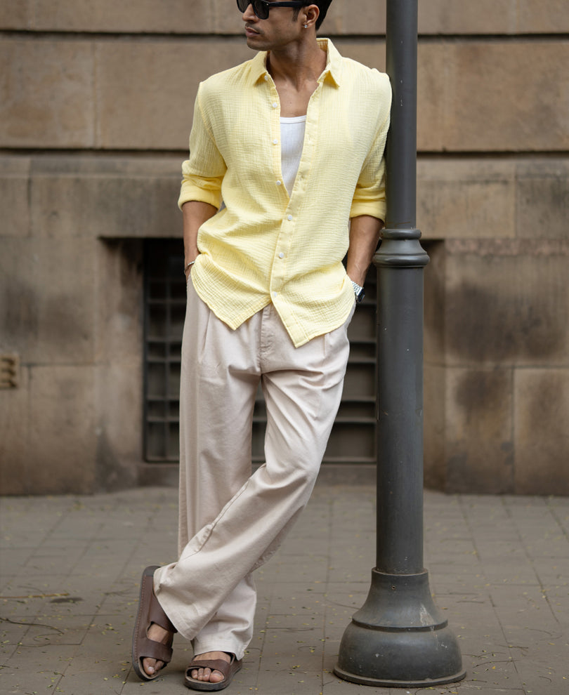 Yellow Crinkled Cotton Shirt.