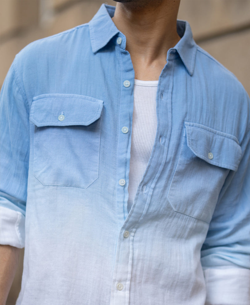 Blue Double Pocket Ombre Shirt