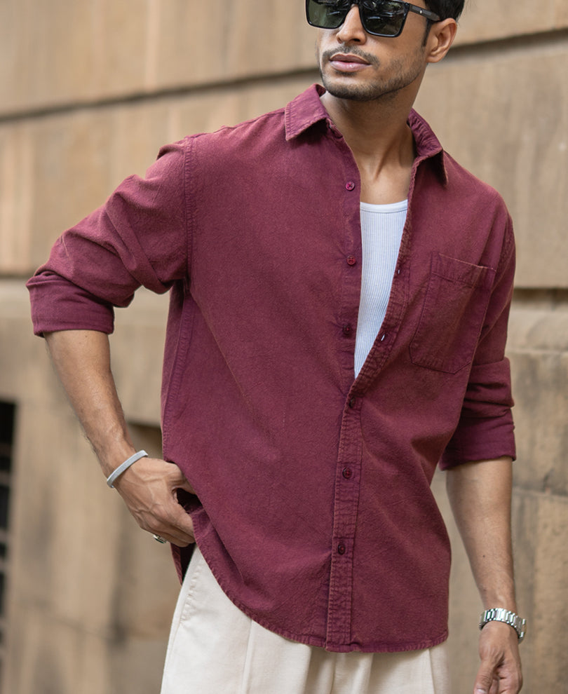 Burgundy Washed Structure Shirt 100% Cotton