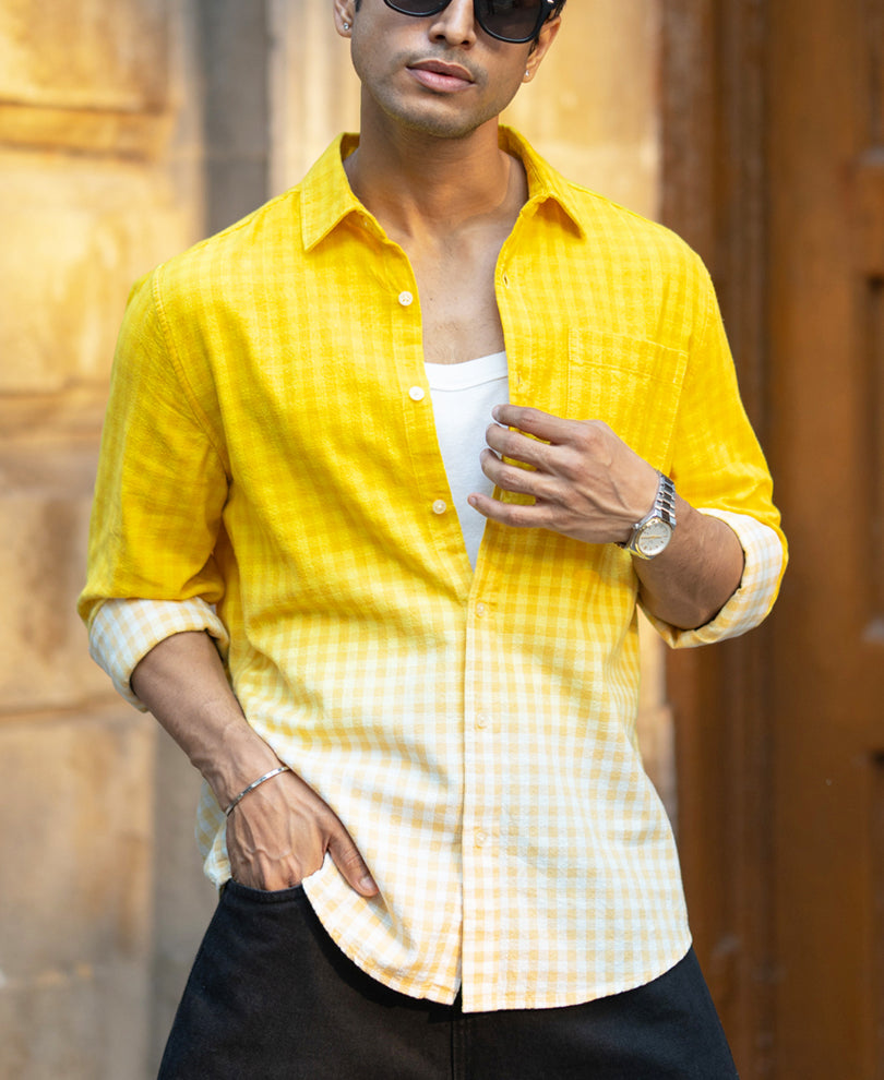 Yellow Ombre Checks Shirt