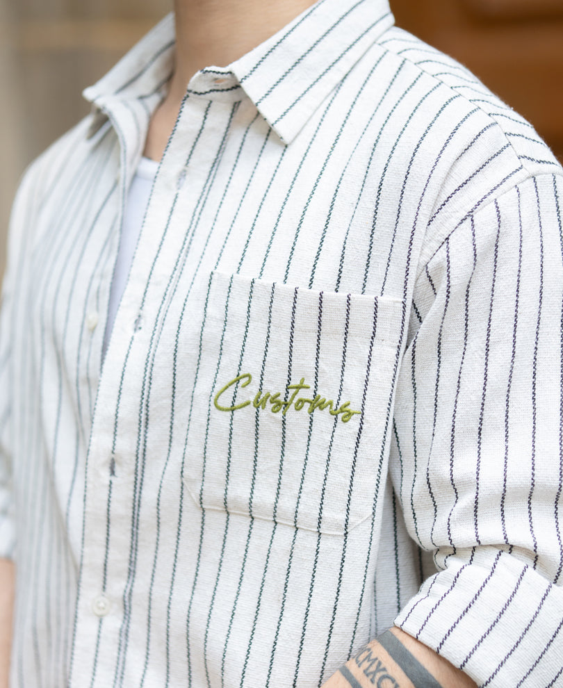 Beige Embroidered Stripe Shirt