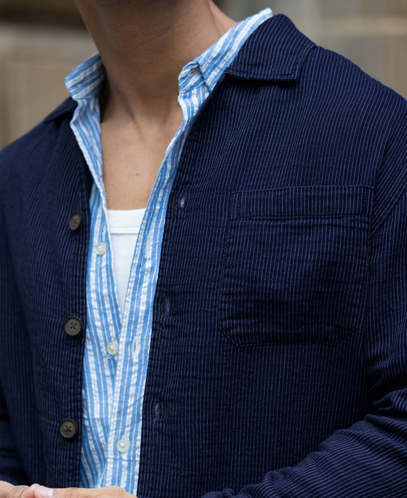 Navy Double Cloth Stripe Co-Ord Set