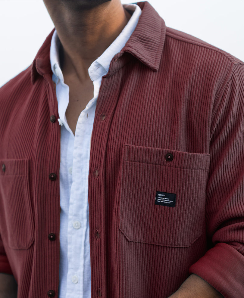 Wine Structured Knit Shirt With Pockets
