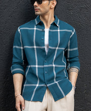Teal Structured Checked Shirt