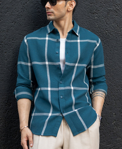 Teal Structured Checked Shirt