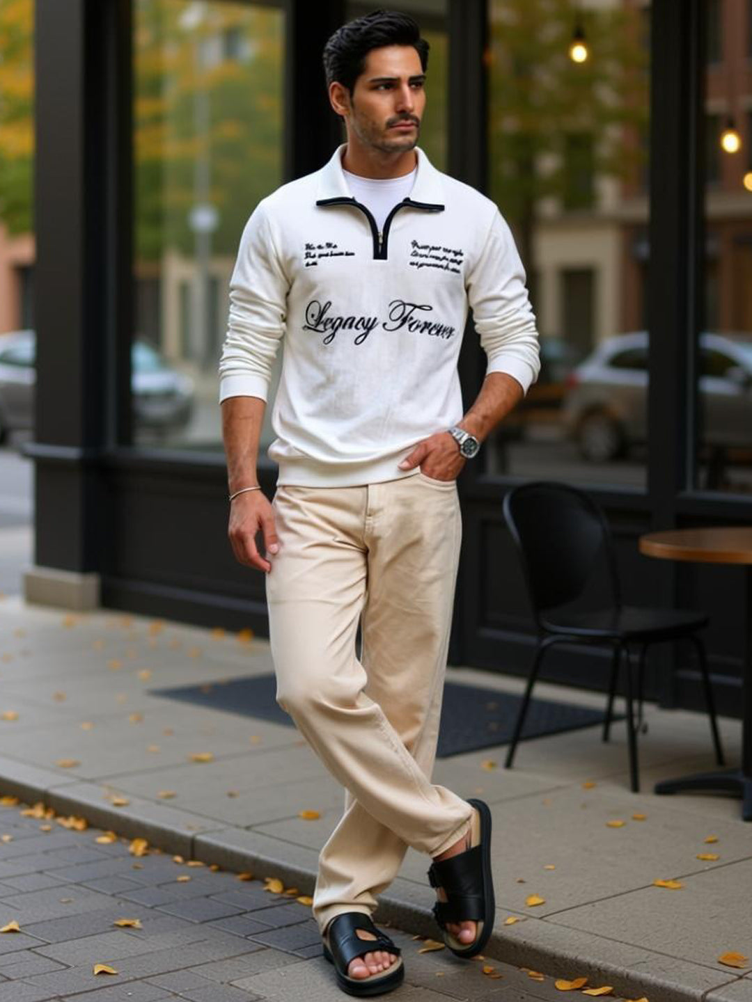 Off-White Contrast Embroidery Sweatshirt