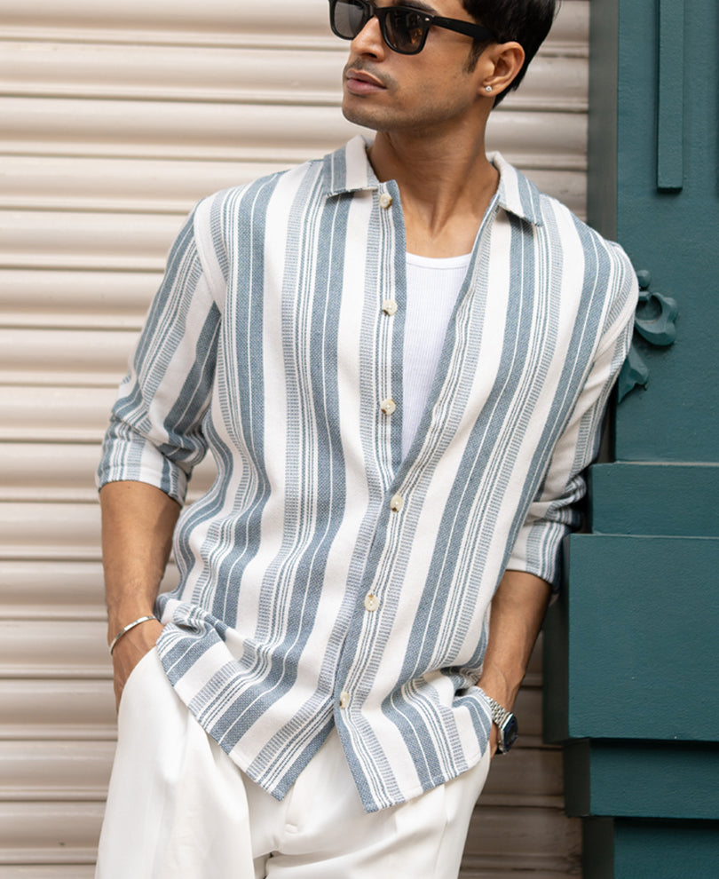 Blue Structure Stripe Shirt.